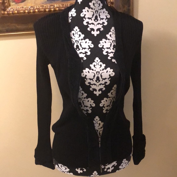 ✔️Anne Fontaine Veronica ribbed zip up cut-in chenille trimmed cardigan - Picture 3 of 15